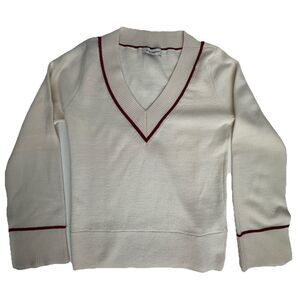 Club Monaco Womens Ivory V Neck Wool Blend Sweater Sz Small Preppy Academia READ